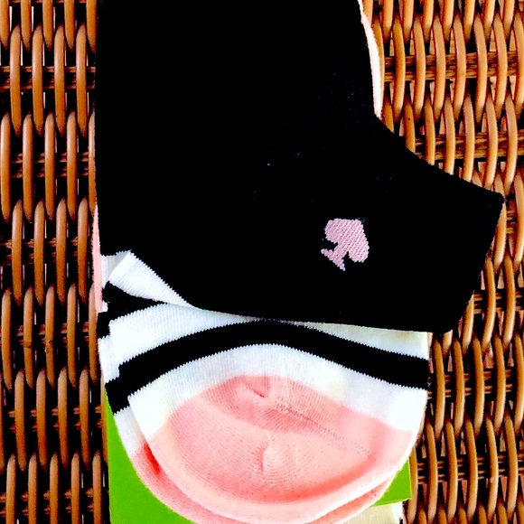 NEW KATE SPADE 3Pr Pink, Black & White Stripe & Polkadot Crew Socks - Picture 8 of 10